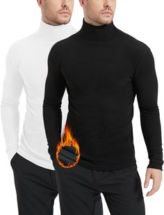 PRICES MAY VARY. 【DOUBLE-SIDED FLEECE】: Our men's turtleneck shirt sets are double-sided fleece designed to provide superior warmth and keep you warm in cold weather. 【HIGH-NECK DESIGN】: This high-neck thermal shirt features a stylish high-neck design that not only appear grace, but also effectively protects the neck and chest from the cold. Stylish and warm! 【LIGHT and HIGH ELASTIC】: The turtle neck shirt is made of light and high elastic fabric, which not only ensures a comfortable wearing exp Cotton Turtleneck For Winter, Solid Cotton Turtleneck For Winter, Cotton Winter Turtleneck, Winter Cotton Solid Color Turtleneck, Winter Solid Color Cotton Turtleneck, Stretch Cotton Long Sleeve Turtleneck, Fitted Cotton Turtleneck With Long Sleeves, Fitted Cotton Long Sleeve Turtleneck, Winter Tops With Ribbed Collar