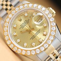 LADIES ROLEX DATEJUST FACTORY CHAMPAGNE DIAMOND DIAL 18K YELLOW GOLD STEEL WATCH | eBay Rolex Diamond, Gold Diamond Watches, Gold Rolex, Rolex Watch, Wedding Decor Elegant, Champagne Diamond, Luxury Watches For Men, Bezel Diamond, Diamond Watch