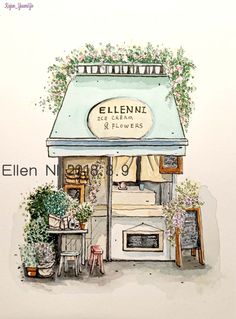 an illustration of a flower shop with potted plants