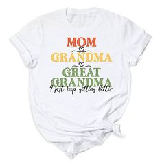 👩👵👵‍🦳 Celebrate three generations with our Mom Grandma Great Grandma Tee Shirts! Soft Style Solid color: 100% Airlume combed and ring-spun cotton Heather Colors: 52% Airlume Combed and ring-spun cotton, 48% polyester Heather Sport colors: 60/40 polyester/cotton 100% No Sweatshops & Eco-Friendly Production For different Mother's Day t-shirt designs, please take a look at our Mother's Day collection. https://www.greatwoodboutique.com/collections/mothers-day-tee-shirts Graphic Print Short Sleeve Shirt For Family Gatherings, Graphic Tee Crew Neck Tops For Family Gatherings, Graphic Tee With Crew Neck For Family Gatherings, Crew Neck Shirt With Letter Print For Family Gatherings, Graphic Cotton T-shirt For Family Gatherings, Family Reunion Graphic Tee With Text Print, Graphic Tee With Text Print For Family Reunion, Graphic Tee T-shirt With Text Print For Family Reunion, Cotton Graphic Print T-shirt For Family Gatherings