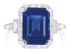 An Art Deco Sapphire and Diamond Ring, Cartier London, circa 1925: One step-cut Kashmir sapphire, 5.22 carats; baguette and brilliant-cut diamonds in the surround; platinum. Signed Cartier London and numbered 4326 Kashmir Sapphire, Golden Rings, Modern Contemporary Art, International Jewelry, Golden Ring, Contemporary Modern Art