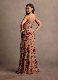 Aurra Mauve Multi Maxi Dress | Azazie Atelier Dress, Corset Maxi Dress, Mother Of The Bride Gown, Floral Corset, Chiffon Fashion, Mauve Dress, Floor Length Skirt, Floral Chiffon, Mother Of The Bride