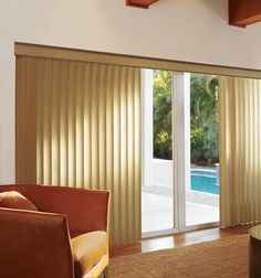 an open living room with sliding glass doors