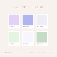 the pastel color palette for lavender fields is shown in four different shades, each with their own name