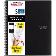 the five star notebook is open and ready to be used