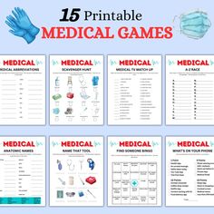 medical games for kids to play in the hospital with text overlay that reads, 15 printable medical games