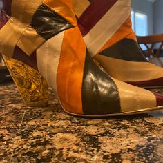 Brand New, I Tried 1 On, Never Wore. These Can Be Work With Shirts, Dresses Even Pants, Etc. So Rich N Colors. The Heels Are Shiny Gold! Still In Box And Dust Bag As Well. No Returns, Final Sale Chic Multicolor Pointed Toe Boots, Chic Multicolor Boots For Fall, Chic Multicolor Leather Boots, Heel Stretch, Black High Boots, Women Heels, Tall Riding Boots, Kawaii Style, How To Stretch Boots