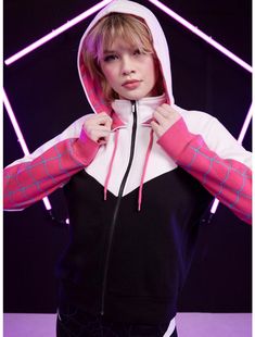 Her Universe Marvel Spider-Man: Across The Spider-Verse Ghost-Spider Crop Hoodie Spiderverse Clothes, Spiderman And Gwen, Spider Gwen Costume, Spiderman Hoodie, Spider Hoodie, Spider Logo, Hot Topic Clothes, Spider Man Across The Spider Verse, Photoshoot Family