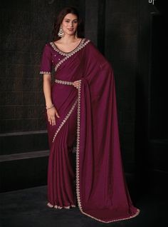 Wine Satin Georgette Saree, Saree for USA Women, Saree for Women, Party Wear Saree, Wedding Wear Saree, Saree Blouse, Sarees, Celebrity Sari - Etsy Anarkali Suits Designer, Lehenga Crop Top, Lehenga Choli Wedding, Rani Pink, Bollywood Lehenga, Lehenga Style, Plus Size Gowns, Ethnic Sarees