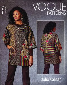 Oversized applique patchwork jacket with dropped shoulders, welt pockets, piping.  This sewing pattern is out-of-print, uncut, factory folded, complete with instructions. All sizes in one envelope from XS to XL, sizes 4-22. Rachel Clark, Quilted Clothing, Types Of Jeans, Jacket Pattern Sewing, Vogue Sewing, Vogue Sewing Patterns, Vogue Pattern, Patchwork Jacket, Vogue Patterns