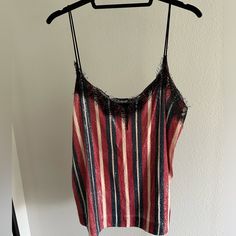 Purchased At Zara In Paris Never Worn Red, White, Blue Sequined Top Black Lace Detailing Zara Striped V-neck Tops, Zara Casual Camisole For Night Out, Striped V-neck Top For Party, Chic Striped Top With Spaghetti Straps, Chic Striped Spaghetti Strap Top, Zara Multicolor Party Tops, Trendy Zara Camisole Top, Zara Casual Spaghetti Strap Top, Zara Casual Camisole Top