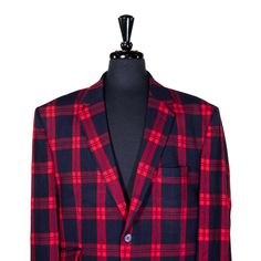 This Chiragh Apparel blazer is an elegant upgrade on dapper tailoring and features rich shades in a sumptuous fabric for elegant opulence. Fashioned from premium quality wool, this plaid check blazer features full lining in Japanese silk, a notch lapel, two-button closure and single-vented back. A left chest pocket and three flap pockets appoint the front while the inside has two (2) pockets on the left and one (1) pocket on the right. A flash of contrast piping is added to the jacket lining ins Luxury Red Single Breasted Blazer, Luxury Red Single-breasted Blazer, Red Luxury Single-breasted Blazer, Red Formal Outerwear With Welt Pockets, Red Single Breasted Blazer For Business Casual, Red Single-breasted Blazer For Business Casual, Elegant Fitted Red Tweed Jacket, Elegant Red Fitted Tweed Jacket, Red Semi-formal Elegant Outerwear