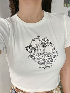 ⚡️Buy Summer Butterfly Printed Crop Top White S under $12.00 in Tops&Tees Online. Style: Street. Color: White. Fabric Content: Cotton. Fit Type: Slim fit. Neckline: Crew Neck. Sleeve Length: Short Sleeve. ✓2022 SPRING DROPS✓Free Shipping on all orders over $59. Check reviews and order Summer Butterfly Printed Crop Top today. Printed Crop Top, Moto Car, Y2k Tops, Print Crop Tops, Exclusive Fashion, White Crop Top, White Fabric, Butterfly Print, White Fabrics