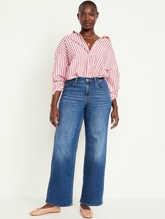 High-Waisted Wow Wide-Leg Jeans | Old Navy Trendy Cheap Wide Leg Cropped Jeans, Jeans Trousers Plus Size Women, Cheap Standard Cut Leg Jeans For Spring, Jeans That Flatter Older Women, Affordable Fitted Wide Leg Jeans, Cheap High-waist Jeans With Belt Loops, Cheap Fitted Wide Leg Jeans, Garage Mom Jeans Long, Cheap Classic Jeans For Big And Tall