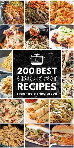 the cover of 200 best crockpot recipes, with images of different dishes and ingredients