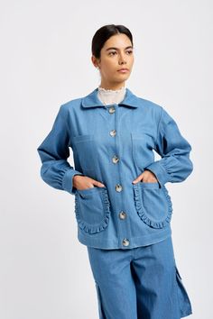 Eliza Faulkner Designs Inc. Jackets Work Jacket Blue Denim Classic Workwear, Cotton Slip, Work Jacket, Perfect Wardrobe, Work Jackets, Sustainable Clothing, Denim Fabric, The Spirit, Wardrobe Staples