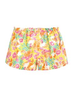 Vacay vibes, delivered! This little Silk Short is your new go-to for effortless lounging and poolside chic. This sweet short boasts a happy floral print that injects a cozy pop of color into your relaxation routine. Crafted from luxurious Thai silk, these low waist shorts feel as good as they look. The fabric offers a luxurious feel without sacrificing comfort. The adjustable drawstring waist ensures a perfect fit, while the one-size design flatters a range of figures (recommended for XS-M). Color: Yellow Multi 100% Thai SIlk Floral Measurements: Inseam 1.5” Inseam to Waist 10.5” Cold water hand wash or machine delicate cycle/ Lay Flat or tumble dry cool. Return Policy Cotton Pajama Shorts For Beachwear, Cotton Beachwear Pajama Shorts For Poolside, Playful Spring Pajama Shorts, Beachy Pajama Shorts With Elastic Waistband For Spring, Spring Poolside Pajama Shorts, Elastic Waistband Pajama Shorts For Spring And Summer, Spring Vacation Pajama Shorts, Playful Shorts For Summer Poolside, Casual Pajama Shorts For Poolside And Beach Season