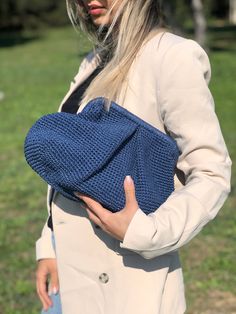 HANDMADE STRAW POUCH CLUTCH BAG 🛍️Inspired by nature sustainable fashion ✅Any woman must have this bag for every fashionista.Whether you keeping it to yourself or gifting someone you care, it will be unforgettable. Daily use, a fashionable women's accessory for special occasions ✅I made this beautiful clutch from natural paper rope which is organic cotton. ✅The interior of the straw summer bag is fully lined with cotton and has a hidden metal lock. A lining of the appropriate color is sewn into Chic Everyday Knitted Bag, Chic Knitted Bags For Everyday Use, Hand-knitted Shoulder Bag For Everyday Use, Casual Blue Clutch Bag, Casual Crochet Clutch Bag For Daily Use, Casual Everyday Clutch In Natural Color, Casual Natural Clutch For Everyday Use, Casual Natural Clutch For Everyday, Casual Everyday Natural Clutch