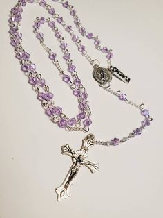 Beautiful handmade light purple rosary Purple Rosary With 8mm Beads, Purple Rosary With 8mm Round Beads, Purple Beaded Rosary As Gift, Handmade Adjustable Purple Rosary, Handmade Spiritual Purple Rosary Bracelet, Purple Rosary, Handmade Lighting, Beaded Necklaces, Beautiful Lights