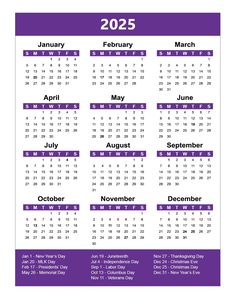 a purple and white calendar for the new year