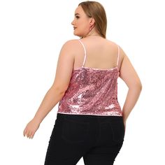 A classic cami that's elevated by modern embellished detailing. The sequins design is the main feature of this sleeveless cami top. A simple vest is given a striking update with a sequin overlay, with a v-front for a flattering shape, and perfect to pair with the coordinating sequin skirt. A shimmering sequin is matched with a cami top, showing a beautiful shine in any light. You could wear it for a festive ensemble or on its own with trousers and heeled boots, or perfectly for adding sparkles t Sparkle Party, Ombre Lace, Plus Size Halloween, High Neck Tank Top, High Neck Tank, Womens Cami, Club Party, Hem Style, Lace Tank