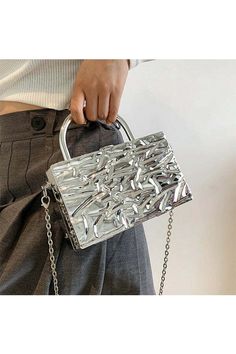 Silver Tote Bag, Acrylic Bag, Hand Bags For Women, Metallic Handbags, Winter Typ, Chain Purse, Party Clutch, Box Clutch, New Metal