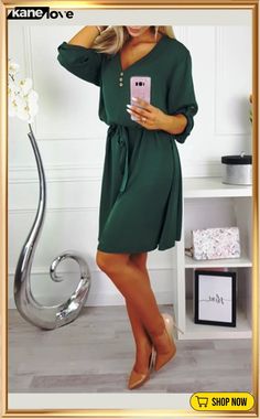 Casual Solid Buttons Strap Design V Neck Dresses(4 Colors) Summer Dresses For Work, V Neck Dresses, Strap Design, V Neck Dress, Neck Dress, Dresses For Work, Summer Dresses, V Neck, Dresses