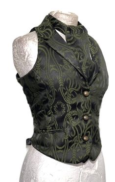 "C4/3 C5/3 RBR002X Gothic Steampunk Copper brown/Black Gothic Barbwire design Waistcoat & matching Self Tie cravat in Same fabric. This is very well 2 pcs outfit with Waistcoat, cravat included  Back of the Waistcoat has back corseted It has antique brass buttons with 2 Sides functional pockets.  It fully satin lined. Please refer to photos  XS - Bust to fit 32\"  S - Bust to fit 34\" (armhole to armhole 36\") M - Bust to fit 36\" (armhole to armhole 38\") Front length-20.5\" Back length-19.5\" L to fit 38\"  XL to fit 40\" Please note:- Even though there is a choice of sizes, these are made to order and are customise to your requirements . I do not carry stock and hence do not do refunds. Please check the sizes before you commit to your purchase. Thank you Thank you for your looking. We a Women's Waistcoat Outfit, Gothic Sleeveless Vest, Fitted Vest For Halloween Party, Fitted Halloween Party Vest, Fitted Sleeveless Corset For Halloween, Sleeveless Corset With Buttons, Steampunk Sleeveless Vest With Buttons, Fitted Steampunk Vest For Cosplay, Steampunk Formal Sleeveless Vest