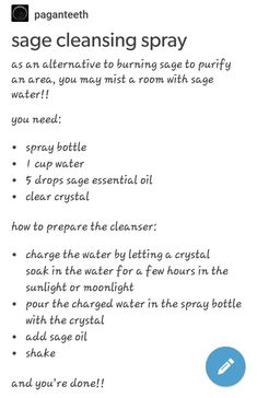 Witchcraft Cleansing Spray, Witchy Cleansing Spray, Cleansing Oils Witchcraft, How To Cleanse With Sage, Cleansing Spray Witchcraft Diy, How To Make Sage Spray, Diy Protection Spray, Aura Spray Recipe, Sage For Cleansing Home