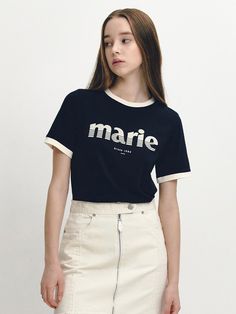 Marie Claire started in 1954 in France and has been a brand that encompasses beauty, fashion, and lifestyle for women worldwide. It embraces French sensibility to bring a relaxed mood to everyday life.- Short-sleeve t-shirt featuring prominent Mari lettering in crochet- Made from 100% sturdy and stretchy cotton for comfortable wear- Contrast detailing on neckline and sleeve cuffs Marie Claire, Lifestyle, Bring It On, Top Outfits, Clothes For Women, T Shirt, How To Wear, Clothes