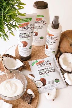 The nourishing blend of Coconut Oil & Monoi in our Coconut Oil Formula Hair collection deeply hydrate & repair, leaving hair healthy-looking & shiny. 🥥 Gently cleanse without stripping hair of moisture with the Conditioning Shampoo 🥥 The Repairing Conditioner leaves hair silkier & easier to manage 🥥 The Protein Pack is a moisture intensive hair mask helps strengthen & repair damaged hair 🥥 Give your hair moisture boost while controlling frizz with the Leave-In Conditioner Skincare Moodboard, Homemade Coconut Oil, Best Hair Mask, Coconut Oil Hair Mask, Hair Mask For Damaged Hair, Big Curly Hair, Clueless Outfits, Coconut Oil Hair, Hair Healthy