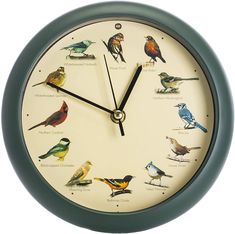 a clock with many different birds on it's face and numbers in the middle