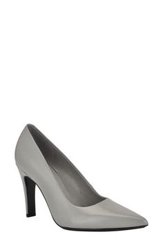 This essential pointy-toe pump is primed to go from office to cocktails with a lightly cushioned footbed and sleek, tapered heel. 3" heel Leather upper/synthetic lining and sole Imported Synthetic Almond Toe Heels For Office, Synthetic Almond Toe Heels With 4-inch Heel, Sleek Synthetic Heels For Office, Calvin Klein Heels With Padded Heel For Work, Calvin Klein Almond Toe Heels For Work, Sleek Synthetic Heels For Work, Modern Calvin Klein Leather Heels, Modern Calvin Klein Heels For Evening, Calvin Klein Sleek Leather Heels