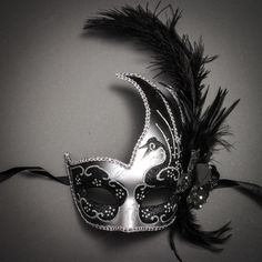 100% Brand New, High Quality Made From Paper Mache And Feather This Mask Fits Most Adults Comes With Ribbons On 2 Sides To Wear And Keep The Mask In Place On Your Face Color: Silver With Black Feather Usm-M6131-Svbk Elegant Black Theater Masks, Elegant Black Theater Mask, Moon Masquerade, Venetian Costume, Masquerade Ball Party, Venetian Masquerade Masks, Mask Dance, Venetian Carnival, Feather Mask