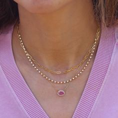 Pink Sapphire and Diamond Necklace. The center stone can be customized. D E T A I L S :  ♥  Natural Pink Sapphire, 8x6mm. ♥ Accent stones: Natural diamonds only, conflict-free, 0.15ct, F color, VS clarity. ♥ Gold Color: 14K Yellow, White or Rose gold.  ♥ Chain length:  42cm. (can be customized).  Please select the center stone, gold tone, and chain length you want in the drop-down menu. ♥️♥️♥️ SERVICE: ♥️ Free IGL Jewelry Certificate including evaluation for insurance, the certificate is free of Gold Tennis Necklace, Sapphire Diamond Pendant, Diamond Tennis Necklace, Floating Necklace, Oval Diamond Engagement, Everyday Luxury, Jewelry Luxury, Halo Pendant, Anniversary Jewelry