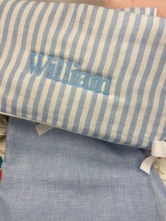 Light Blue Limerick Linen Crib Rail Cover with William Monogram - Liz and Roo Crib Rail Cover, Crib Rail, Fabric Sale, Baby Safety, Sale Price, Cribs, Made In Usa, Light Blue, Monogram