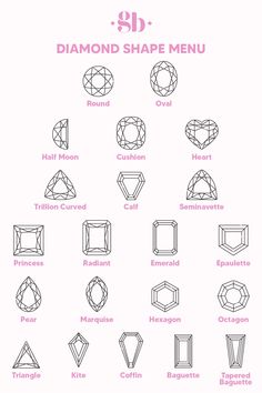 the diamond shape menu is shown in pink and white, with different shapes to choose from