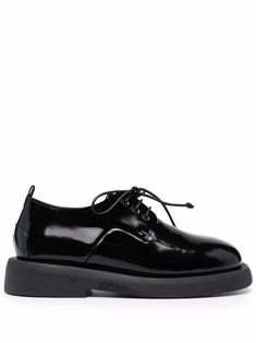 high-shine lace-up leather shoes from MARSÈLL featuring high-shine finish, round toe, front lace-up fastening, branded insole and flat rubber sole. Black Leather Shoes, Shoes Black, Lace Up Shoes, Sperrys, Flat Shoes Women, Boat Shoes, Leather Shoes, Lace Front, Calf Leather