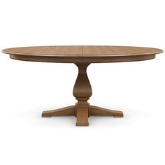 an oval wooden table with four leaves on the base and one leaf at the end