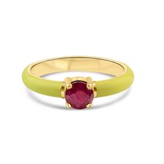 "Gemstone - Red Ruby  14k solid gold Enamel Ring  Picture a stunning ring adorning your finger - a 1-carat round red ruby ring. The vivid red gem exudes timeless beauty, evoking feelings of enchantment and grace. Its radiant sparkle captures attention, symbolizing growth and renewal.  ✅We offer engraving services for any piece of jewelry you want in order to make it more personalized. Adding a name, date, or special message is a great way to show how much you care. Just follow the link here👉 ht 14k Gold Enamel Gemstone Ring For Gift, Enamel Open Ring With Gemstone For Promise, Gemstone Enamel Open Ring For Promise, Yellow Gold Round Enamel Ring With Gemstone, Anniversary 14k Gold Enamel Ring With Gemstone, Yellow Gold Enamel Promise Ring, Yellow Gold Round Enamel Promise Ring, Minimal Engagement Ring, Red Ruby Ring