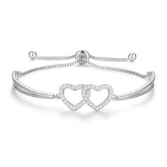 PRICES MAY VARY. Heart Bracelet for Women: MADE WITH LOVE. Design cubiz zirconia double heart in the middle of the bracelet, make it look more pretty. Measures up to 9.5 inches in Length. Silver Bracelets for Women: Made of S925 Sterling silver, and the double heart is set with 5A cubic zirconia, this womens sterling silver heart bracelet is nickel-free, lead-free. You can wear it in daily life and no worry about sensitive skin. Gifts for Her: Fashion and elegant silver bracelets are suitable fo Silver Double Heart Bracelets For Mother's Day, Adjustable Silver Heart Bracelet For Valentine's Day, Elegant Heart-shaped Bracelets For Birthday Gift, Elegant Heart Bracelet For Birthday Gift, Elegant Heart-shaped Bracelet For Birthday Gift, Elegant Heart-shaped Bracelet For Birthday, Valentine's Day Adjustable Silver Heart Bracelet, Silver Friendship Bracelets For Valentine's Day, Heart Bracelet For Friendship And Mother's Day