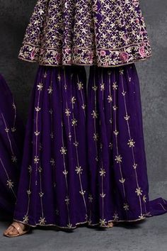 Shop for Shian Purple Georgette Embroidered Kurta And Sharara Set for Women Online at Aza Fashions Festive Purple Palazzo Set With Intricate Embroidery, Festive Purple Embroidered Palazzo Set, Semi-stitched Purple Palazzo Set With Intricate Embroidery, Bollywood Style Purple Palazzo Set With Intricate Embroidery, Bollywood Style Purple Embroidered Palazzo Set, Anarkali-style Purple Palazzo Set With Intricate Embroidery, Fitted Purple Embroidered Palazzo Set, Festive Embroidered Purple Palazzo Set, Purple Floral Embroidery Sets For Eid