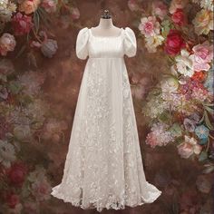 Regency Bridgerton Style Empire Lace Wedding Dress | DAPHNIE Regency Dress White, Regency Era Wedding Dress, 1800s Wedding Dress, Bridgerton Wedding Dress, Regency Wedding Dress, Bridgerton Style, Bridgerton Wedding, Regency Wedding, Empire Waist Wedding Dress