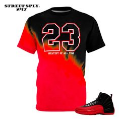 Air Jordan 12 Retro Flu game Match 23 Greatest of all time shirt Uniquely textured, thick microfibre knit fabric of this high quality T-shirt wicks perspiration rapidly away from the skin, drawing it to the surface where it quickly evaporates. A stylish look on the sports field or at country club lunch. .: Regular fit .: 100% Polyester .: 6.0 oz .: Tagless .: Runs true to size Team-colored Short Sleeve Sublimation Design For Streetwear, Sporty T-shirt With All Over Print For Streetwear, Black Tops With Sublimation Print For Fan Events, Casual Black Top For Fan Events, Black Casual Tops For Fan Events, Casual Black Tops For Fan Events, Red Sporty Sublimation Design For Streetwear, Streetwear Team-colored T-shirt With Sublimation Print, Team-colored T-shirt With Sublimation Print For Streetwear