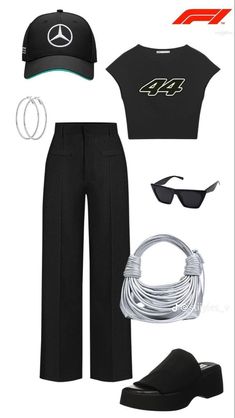 Mercedes F1 Merch Outfit, Formula1 Outfit For Women, Mercedes F1 Outfit Women, Race Outfit Ideas, Formula 1 Outfit Women Mercedes, Motorsport Outfit Women, F1 Clothes Outfit, Formula 1 Women Outfit, F1 Racing Outfit For Women