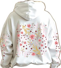 Hooded Hoodie With Floral Embroidery For Spring, Trendy White Hoodie For Spring, Trendy White Spring Hoodie, White Floral Print Sweatshirt For Fall, Pink Casual Sweatshirt With Floral Print, Pink Floral Print Casual Sweatshirt, Casual Pink Floral Print Sweatshirt, Cotton Hoodie With Floral Print For Fall, White Floral Print Hoodie For Spring