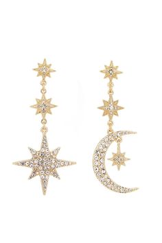 Our Mood celestial drops are the perfect accessory to complete any look, day or night. Featuring a crescent and moon mis-match design, our drops are a must-have for your jewellery box. They can be worn alone or styled together with any look. The perfect gift for yourself or a loved one. Moon Drop, Large Gift Boxes, Large Gift, Star Jewelry, Affordable Jewelry, Floral Gifts, Gold Drop Earrings, Gold Stars, Stars And Moon