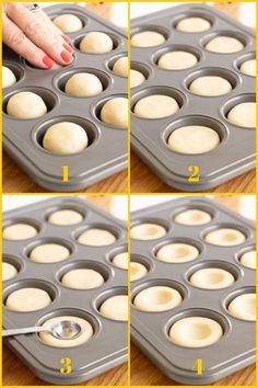 step by step instructions on how to make an easy muffin pan cake batter recipe