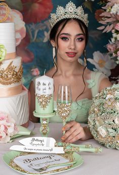 Sage Green Quinceanera Brindis Package with Candle Sage Green Quinceanera, Money Card Box, Green Quinceanera, 15 Candles, Ceremony Candles, Bear Candle, Large Centerpiece, Quinceanera Party, Money Cards