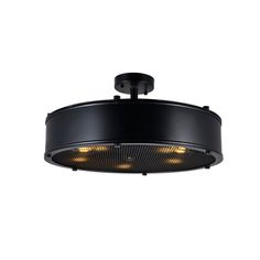 a black ceiling light with three lights on it's side and one light in the middle